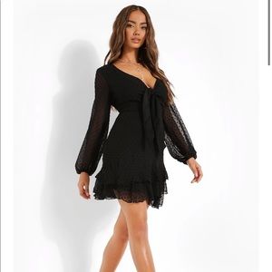 Boohoo Dobby Chiffon tie detail mini dress